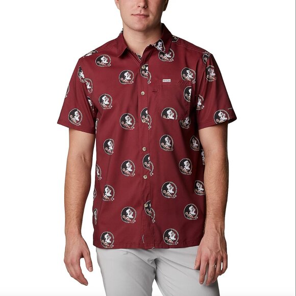 Florida State Seminoles Shirt Adult Large Red Button Columbia PFG FSU Omni-shade - Picture 1 of 6